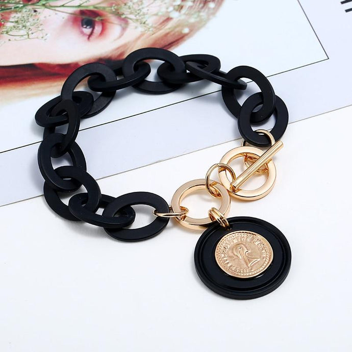 Boho Black Acrylic link Chain bracelet